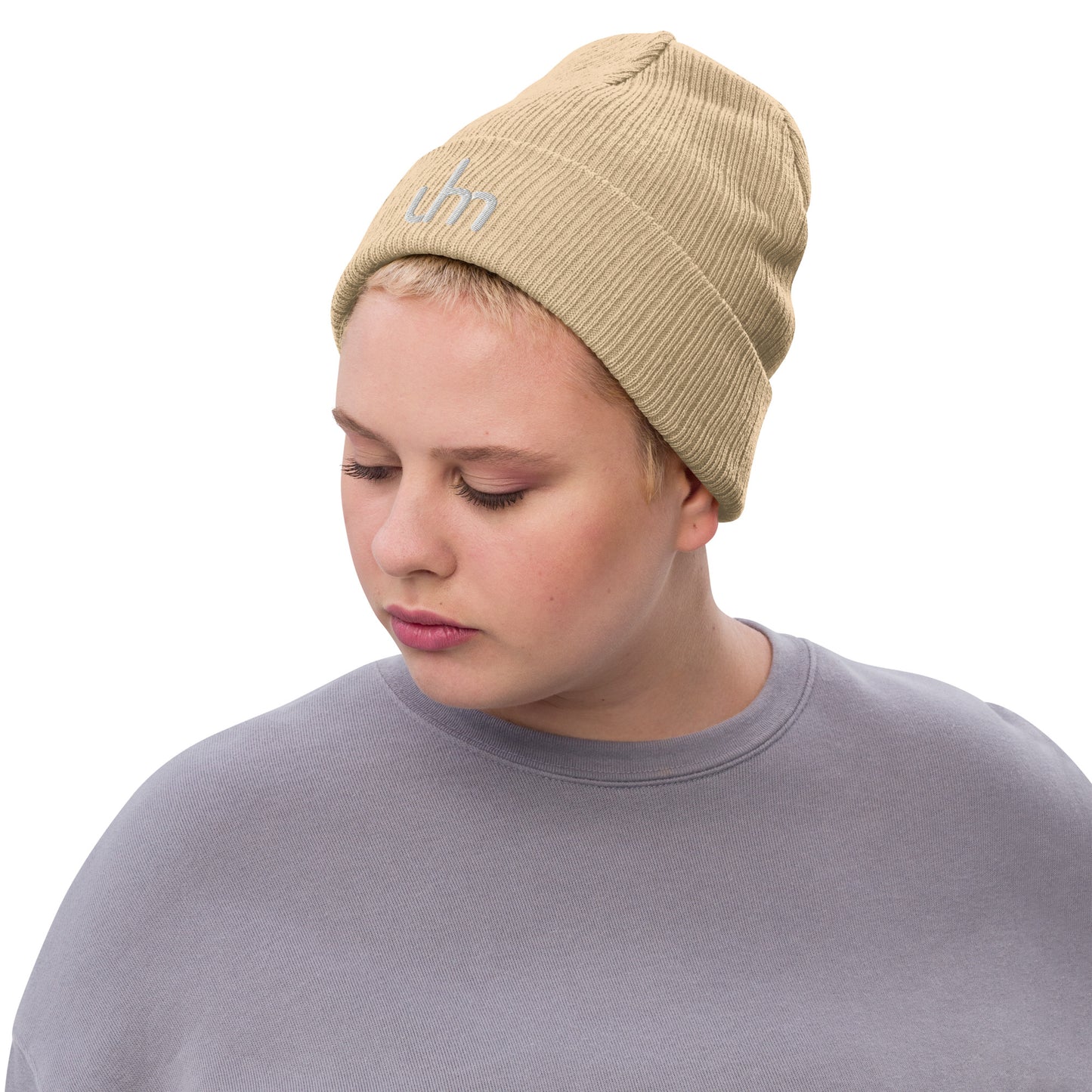 Uhm White Logo Ribbed knit beanie
