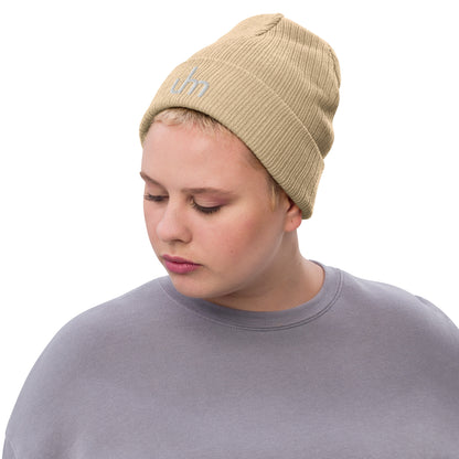 Uhm White Logo Ribbed knit beanie