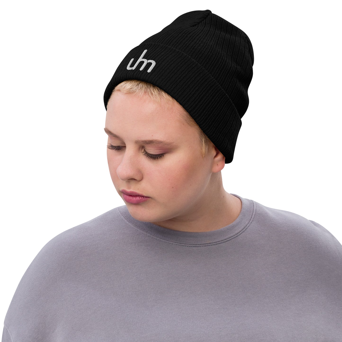 Uhm White Logo Ribbed knit beanie