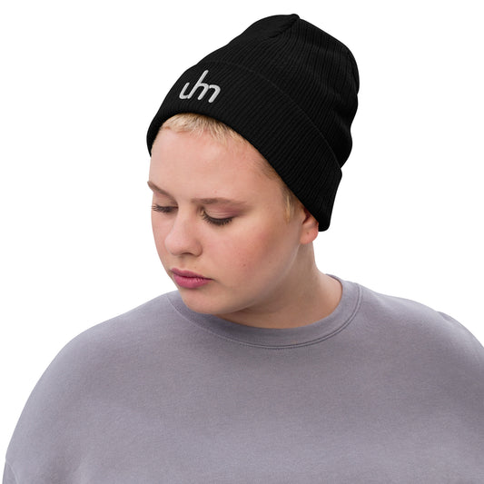 Uhm White Logo Ribbed knit beanie