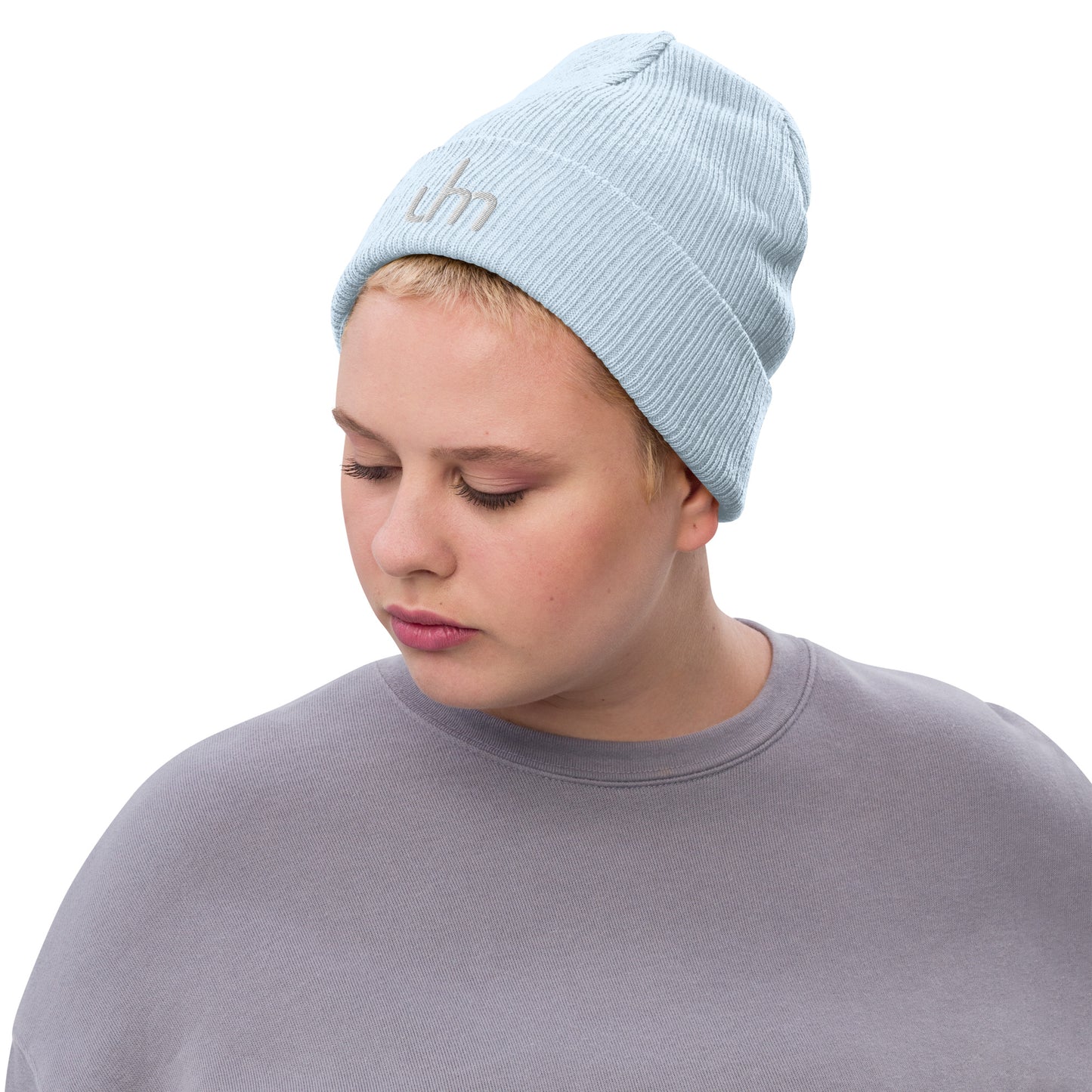 Uhm White Logo Ribbed knit beanie