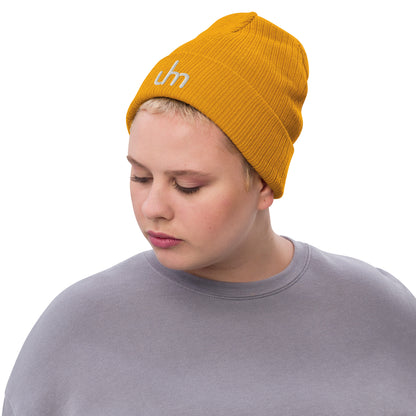 Uhm White Logo Ribbed knit beanie