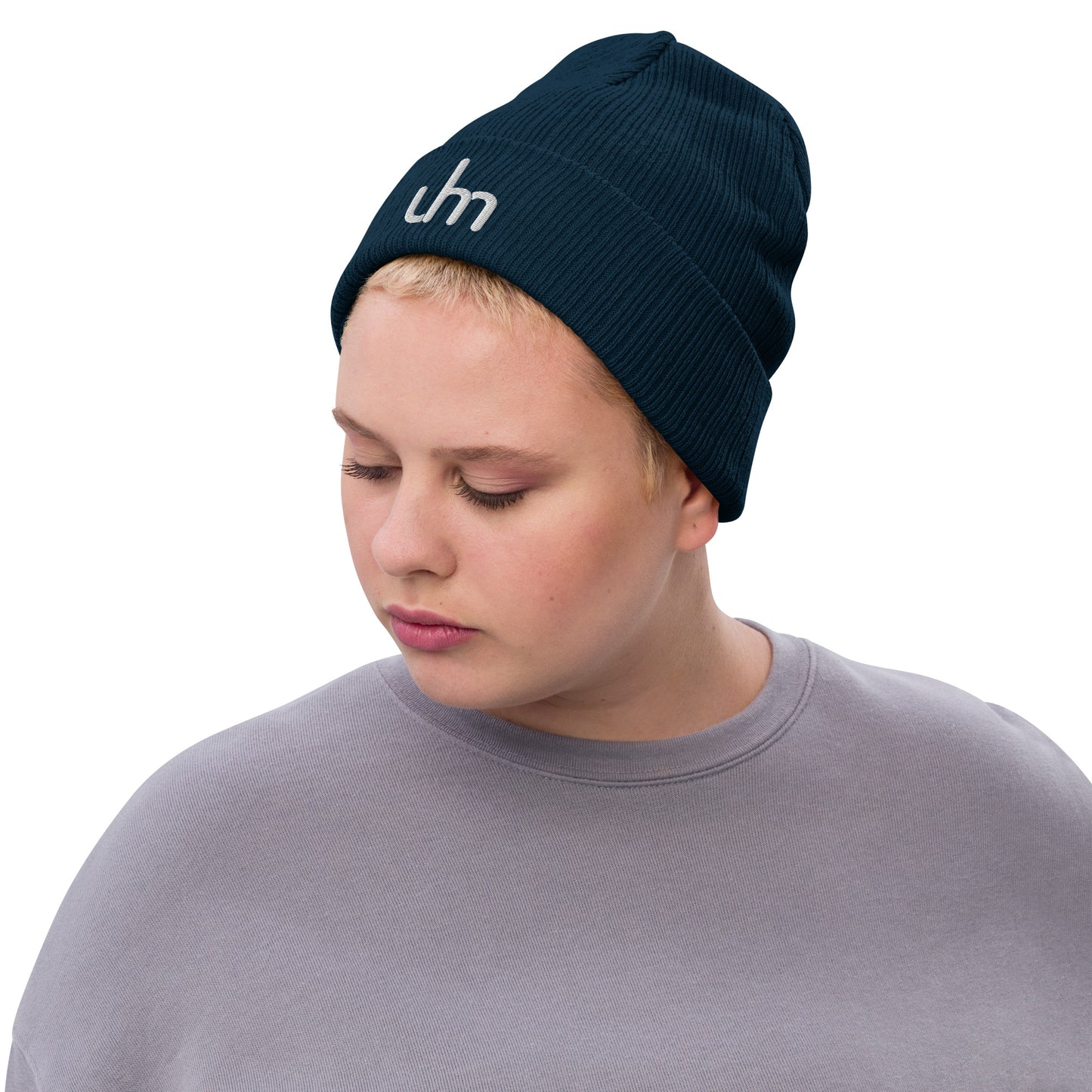 Uhm White Logo Ribbed knit beanie