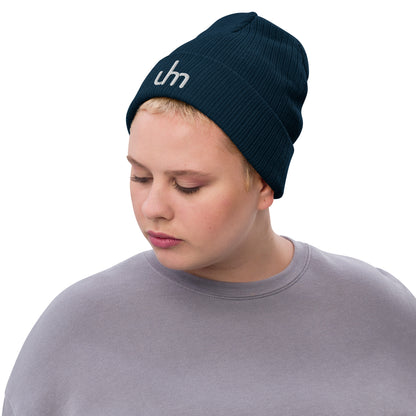 Uhm White Logo Ribbed knit beanie